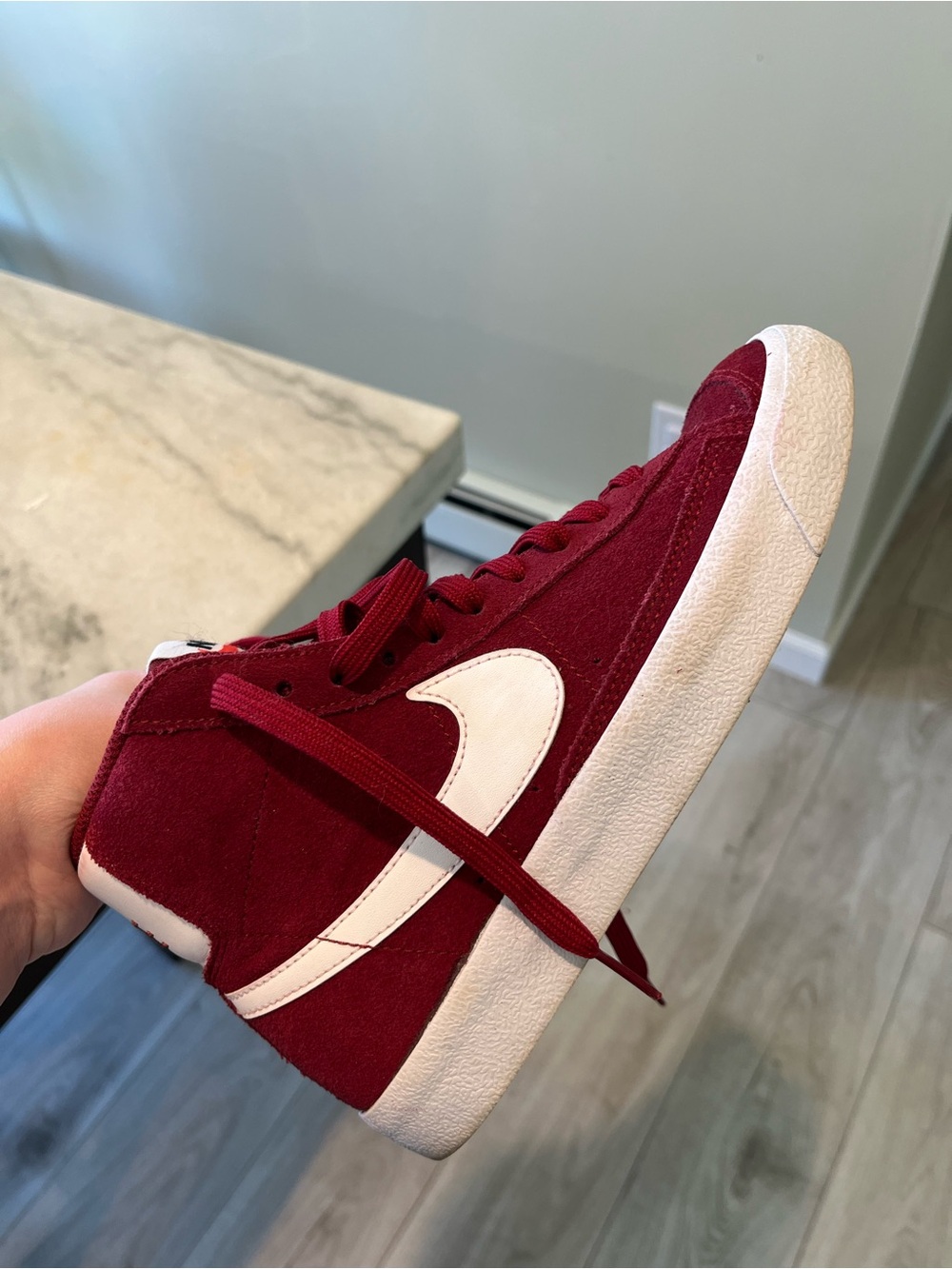 Nike Mid-Top Suede Sneaker in Burgundy & White
